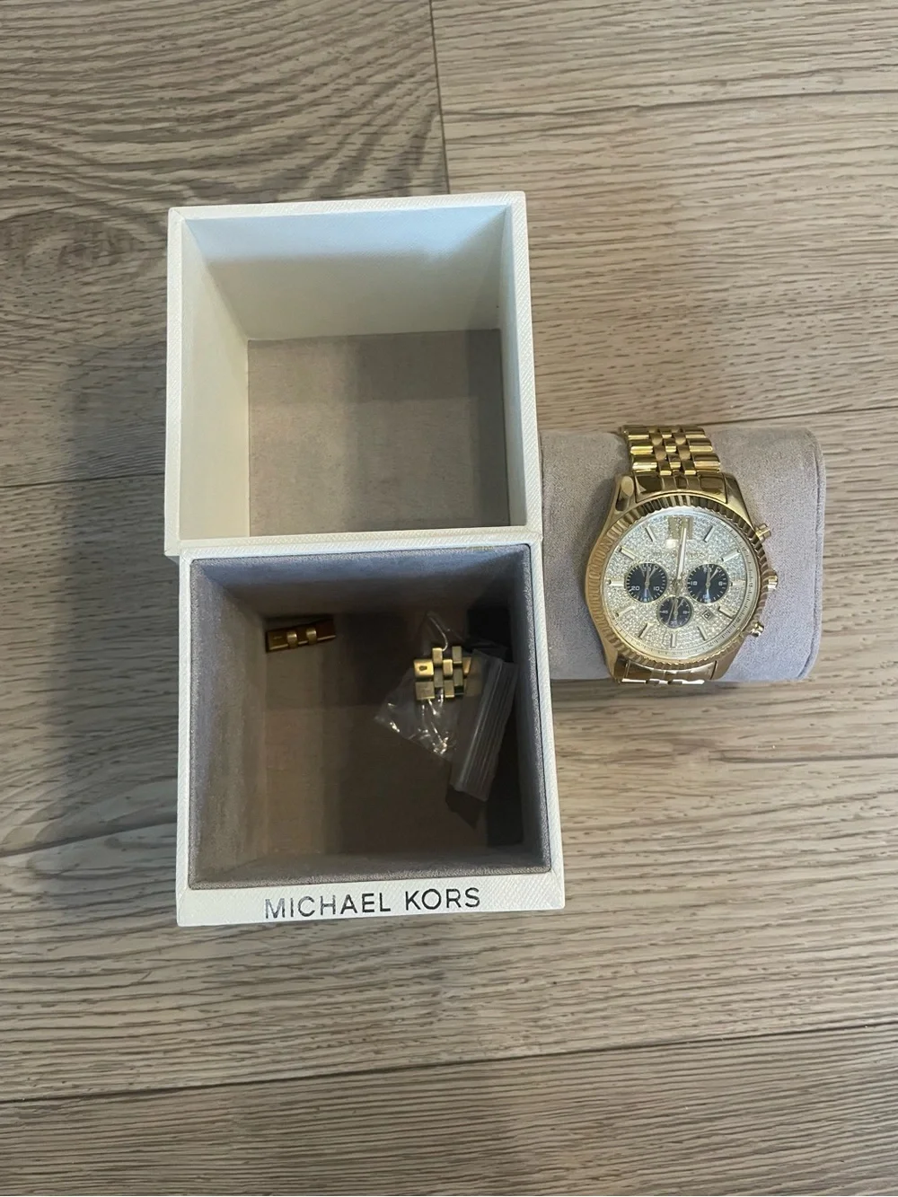 Michael Kors Gold-tone Crystal Dial Chronograph with Black Subdials